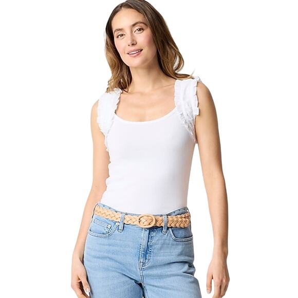 J.Crew White Ruched Strap Tank Top NWT Women’s Small Ruffle Trim - Picture 1 of 6